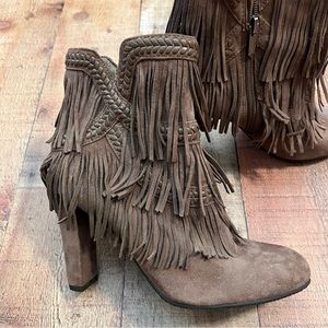 Sam Edelman Kaleb Fringe Suede Ankle Booties Size 7.5